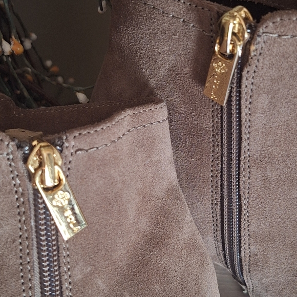 Isola Fringed Suede Leather Ankle Heeled Boots - Taupe Brown 6 - Picture 7 of 16